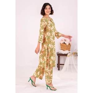 Traje de dos piezas sin costuras de muselina estampada floral de alta calidad con cremallera y borlas, talla grande, formal para eventos diurnos XS-6XL - Product Image 1