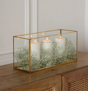 Simple Creative Brass Frame Glass <b>Candle</b> Lantern for Home & Wedding Table Top Decoration <b>Votive</b> <b>Candle</b> Holder - Product Image 2