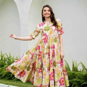 Vestido largo indio de algodón con bloque de mano, vestido personalizado para novia, boda, luna de miel, regalo, ropa de verano, vestido con estampado floral, regalo para ella - Product Image 1