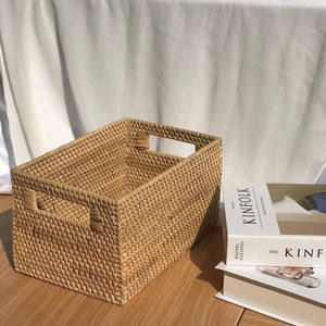 Natural Rattan <b>Storage</b> <b>Basket</b> with Handle Wicker <b>Rectangular</b> <b>Basket</b> Multiple Sizes Available - Product Image 1