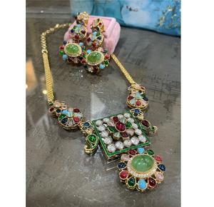 Royal Premium Quality <b>Gold</b> Plated Kundan Doublet Stones Necklace <b>Set</b> With <b>Earrings</b> for Wedding Wear Collection For Women - Product Image 1