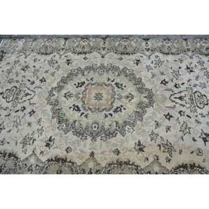 Vintage Turkish Wool Rug Classic Beige Green 5.2 X 8.7ft Large Area Latex Backing for Hallway Bedroom Bedside Patchwork Design - Product Image 5