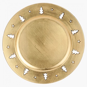 Plaque de chargeur décorative en acier inoxydable plaquée or faite à la main avec bordure de créateur Table de mariage assiette de chargeur de service de nourriture - Product Image 1