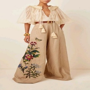 Customized Casual Slim Solid Color Lightweight Elasticated Waist Straight Leg Trousers Linen <b>Pants</b> <b>for</b> <b>women</b> - Product Image 2