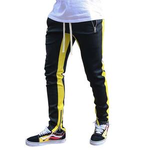 Pantalones deportivos informales con cremallera ajustados de cintura alta para hombre, pantalones de chándal de lona plana para gimnasio, Pantalones rectos a rayas curvas - Product Image 4