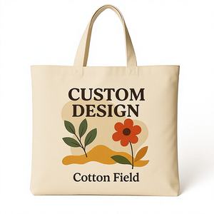 Sac à main pour femmes de grande capacité personnalisé COTTON FIELD, motif de dessin animé, sac en toile de haute qualité écologique avec fermeture éclair - Product Image 1