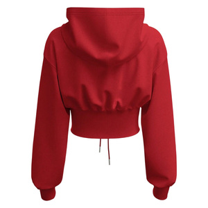 Cómoda Sudadera con capucha recortada para mujer con bordado de impresión de logotipo personalizado OEM ODM ropa informal personalizada proveedor directo de fábrica - Product Image 5