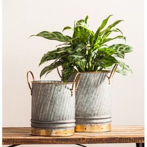 Ensemble de jardinières en métal de style rétro vintage Pot galvanisé rustique avec poignée en corde pour le thème des trois jardinières de jardin - Product Image 6