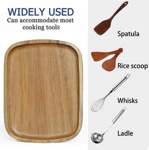 Repose-cuillère en bois d'acacia pour cuisinière-Porte-cuillère rectangulaire en bois lisse pour comptoir de cuisine avec pieds en silicone antidérapants - Product Image 3