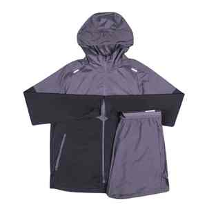 Costume coupe-vent à capuche respirant imperméable à manches longues bicolores de haute qualité pour adultes veste à fermeture éclair confortable avant - Product Image 2