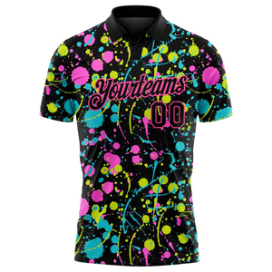 Custom <b>Neon</b> Splatter Polo <b>Shirt</b> Men Sublimation Teamwear Colorful Sports Jersey With Name And Number - Product Image 3