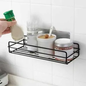 Wholesale <b>Metal</b> <b>Black</b> Multipurpose Wall Mount Bathroom <b>Shelf</b> Rack No Drill Storage Organizer Home Kitchen - Product Image 5