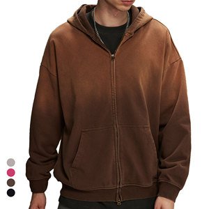 Alta calidad personalizada 450GSM hombres Zip up Hoodies Spray teñido gradiente lavado francés Terry Streetwear Retro Zip Hoodie para hombres - Product Image 1
