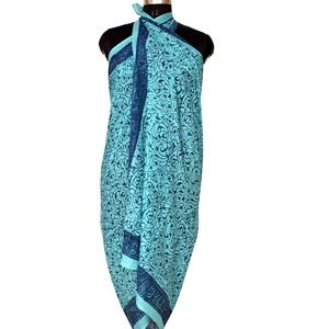 Indien fait à la main de luxe femme saison d'été plage paréo main bloc imprimé élégant longue plaine écharpe/couverture en pur coton tricot - Product Image 1