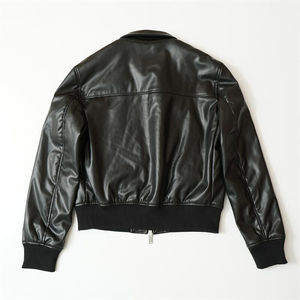 Men's High Quality Winter Jacket Stylish Smooth Waterproof Solid Color Double Zipper Crop Faux PU Leather Features Letter - Product Image 2