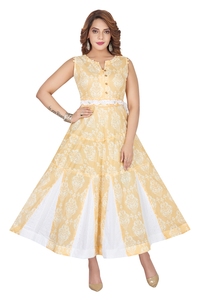 Robe Kurti longue en coton ethnique indien pour femmes robe de style sexy blanc imprimé multicolore pour les fêtes et les mariages - Product Image 3