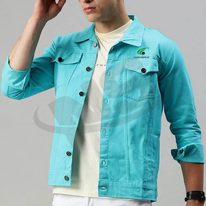Stylish Winter <b>Denim</b> <b>Jacket</b> for Men Custom Made Polyester/Cotton Outerwear Solid Color <b>Lightweight</b> Durable Fashionable Front - Product Image 6