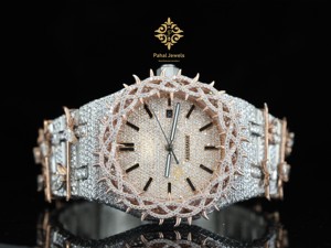 Montre de luxe personnalisable en moissanite avec cadran romain, design épineux, sertissage complet, date, style hip-hop, pour soirée, luxe durable - Product Image 2