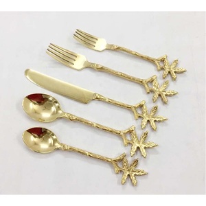 Wholesale Flatware Set With Blue Enamel Printed Handle High Quality Brass Flatware Dinner Set of 4 For <b>Tabletop</b> - Product Image 4