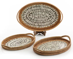 Vente en gros de vadrouilles en rotin artisanal de belle conception Plateau de service en bois perlé pour le Ramadan Eid Festival Top Trending du Vietnam - Product Image 2