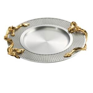 Assiette de charge en acier inoxydable la plus vendue Assiette de serveur de nourriture pour pâtes de petit déjeuner de finition personnalisée arrondie de qualité supérieure - Product Image 3