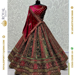 Nouveau velours double couleur exclusif avec fantaisie Dori brodé Zari Work Bridal Lehenga Choli - Product Image 6