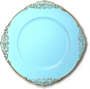 จานที่ชาร์จโลหะ13นิ้วสีฟ้าที่กำหนดเองได้เป็นมิตรกับสิ่งแวดล้อมมีสไตล์สำหรับโต๊ะในบ้านในโรงแรมงานแต่งงาน - Product Image 1