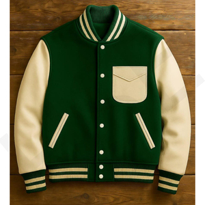 Chaqueta Universitaria Unisex de Lana Verde |   Mangas de Cuero Blanco - Product Image 1