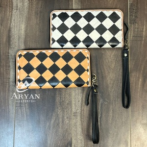 2025 bolso de cuero de vaca a cuadros hecho a mano elegante cuero texturizado billeteras cuero tarjeta de crédito teléfono titular embragues - Product Image 1