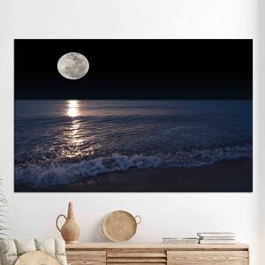 Impression sur toile Ciel nocturne enchanté : Œuvre d'art de mer sereine illuminée par la lune, TOILE ENVELOPPEE - Product Image 1