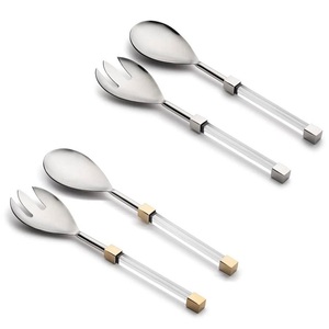 New Arrival Stainless Steel <b>Salad</b> Server Set With Premium Acrylic Handle Latest Design <b>Salad</b> <b>Spoon</b> Set Utensils Kitchenware Item - Product Image 1