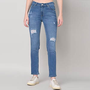 Pantalon en jean en détresse à la mode pour femmes devant plat vente en ligne impression à la mode tenue décontracté Service OEM idéal pour l'hiver - Product Image 1