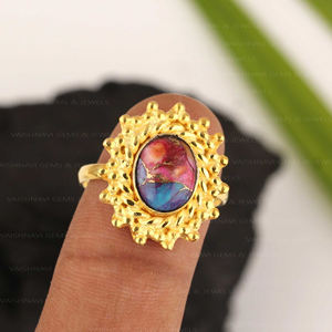 แหวนเทอร์ควอยซ์สีทองแดงดอกรักเร่สีส้มสุดอินเทรนด์ขนาด8x10มม. รูปไข่925เงินสเตอร์ลิง18K ชุบทองเครื่องประดับแนวโบฮีเมียน - Product Image 4