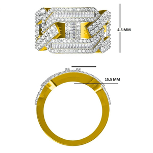 IGI Certified <b>Iced</b> Out 18K & 14K Gold Plated VVS Moissanite Baguette Cut Diamond Men's Unisex <b>Ring</b> for Parties - Product Image 3