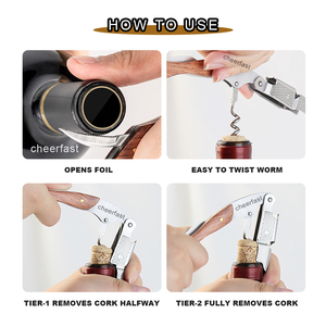 Tire-bouchon à vin multifonction 3 en 1 à double charnière en palissandre avec sac en cuir PU - Product Image 5