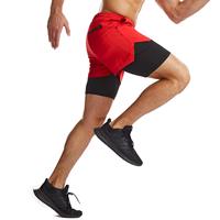 Shorts d'entraînement athlétiques 2-en-1 pour hommes, coupe-vent, respirants, à compression, taille haute, avec cordon de serrage et logo avant
