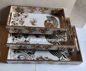 Plateau de service en bois d'acacia de luxe de qualité supérieure rectangle solide pour le petit déjeuner à la maison hôtel restaurant vente en gros - Product Image 6