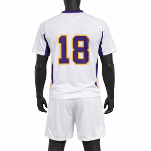 Ensemble de maillots de football personnalisés sublimés blanc, violet, or, col en V, manches courtes, anti-transpiration, uniforme unisexe pour adultes 18 - Product Image 5