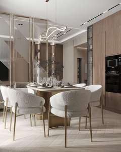 Meubles de cuisine classiques en MDF écologiques sur mesure, intérieur de salle à manger moderne de luxe, cloison en laiton, robinet de table en marbre - Product Image 1