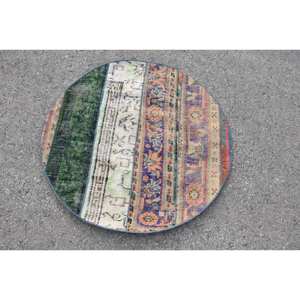 Alfombra clásica hecha a mano de lana verde Beige, diseño de retazos rectangulares de 3,2x3,2 pies para adolescentes, alfombras de látex para dormitorio y pasillo - Product Image 3