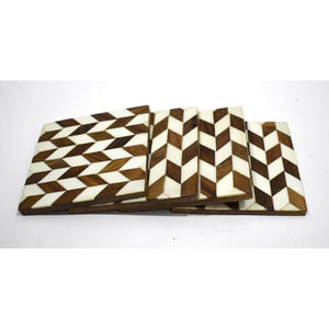 Nuevos posavasos de madera redondos Vintage, posavasos multicolores con incrustaciones de hueso en zigzag, posavasos organizador de mesa de comedor, precio mayorista - Product Image 6