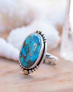 แหวนเงินสเตอร์ลิง925สไตล์คลาสสิกสีฟ้าทองแดงเทอร์ควอยซ์เครื่องประดับอัญมณีทำด้วยมือสำหรับงานแต่งงานการหมั้น - Product Image 4