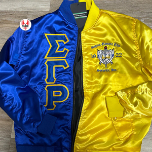 Veste Sigma Gamma Rho Ambre en satin personnalisée pour décoration de bouton de crête de sororité brodée de garniture de ruban de saison de printemps de taille plus - Product Image 5