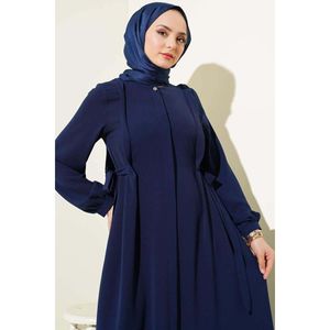 Robe boutonnée à nouer sur le côté Bleu Marine - Product Image 1