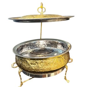 Calentador de Buffet de Acero Inoxidable de Alta Calidad con Soporte de Diseño Floral Negro y Dorado para Catering de Bodas - Product Image 3