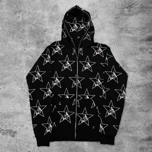 450 GSM Custom Dtg Vintage Oversized Graphic Hoodie French Terry No Pocket No String Sun Faded Rhinestone Zip Up Hoodie