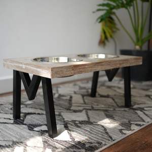 Wholesale OEM/ODM Directly Vietnam Factory Pet Dog <b>Cat</b> <b>Feeder</b> Stand Wooden Top Grey Metal Legs Double Dog Bowl Stainless Steel - Product Image 5