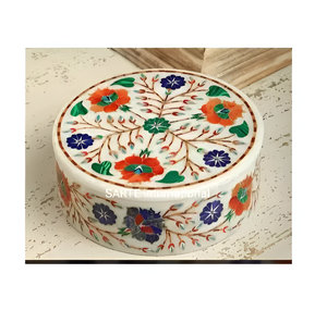 กล่องเครื่องประดับหินสังเคราะห์สำหรับงานฝังหินอ่อนสีขาว Makrana กล่องของขวัญทรงกล่องเก็บของ - Product Image 1