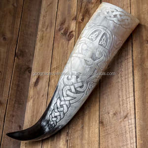 Authentic Handmade Viking <b>Drinking</b> <b>Horn</b> Polished Religious Style with Carved Designs Natural Crafts Product - Product Image 2