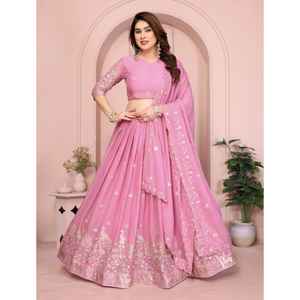 Nuevo Lanzamiento Especial Navratri, Tela Georgette Estrellada, Lehenga Choli Reversible Informal, Dupatta Bordada, Traje Indio para Bodas y Diwali - Product Image 1